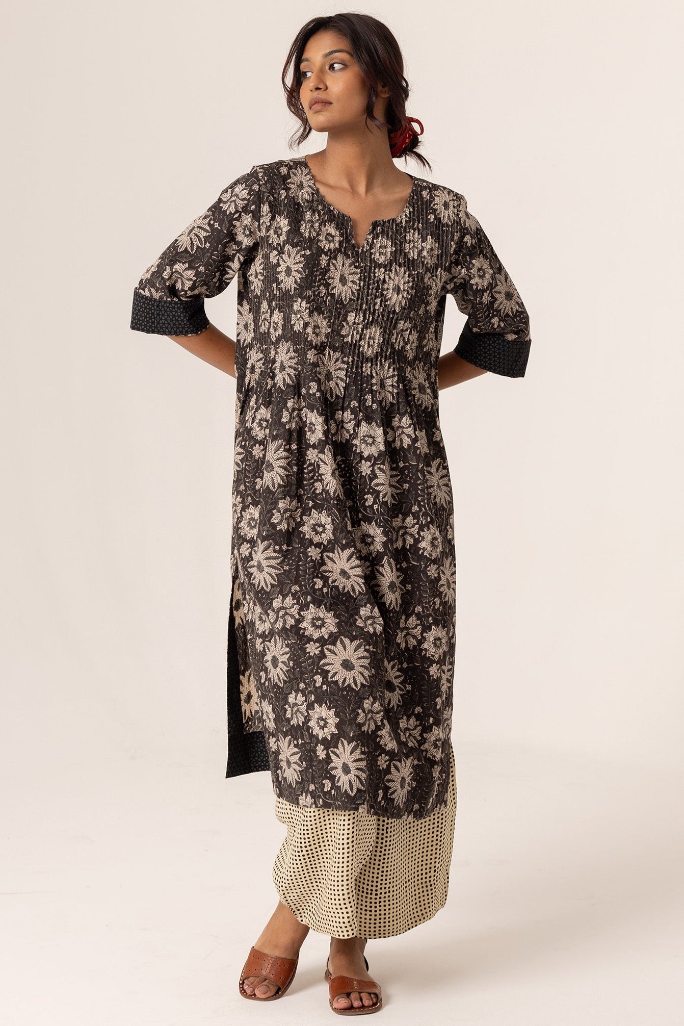 Devi Pleated Black Kurta For Women's