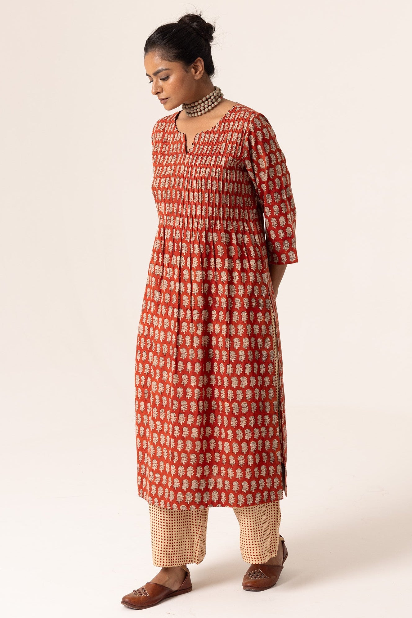 Devi Pleated Red Kurta For Women's