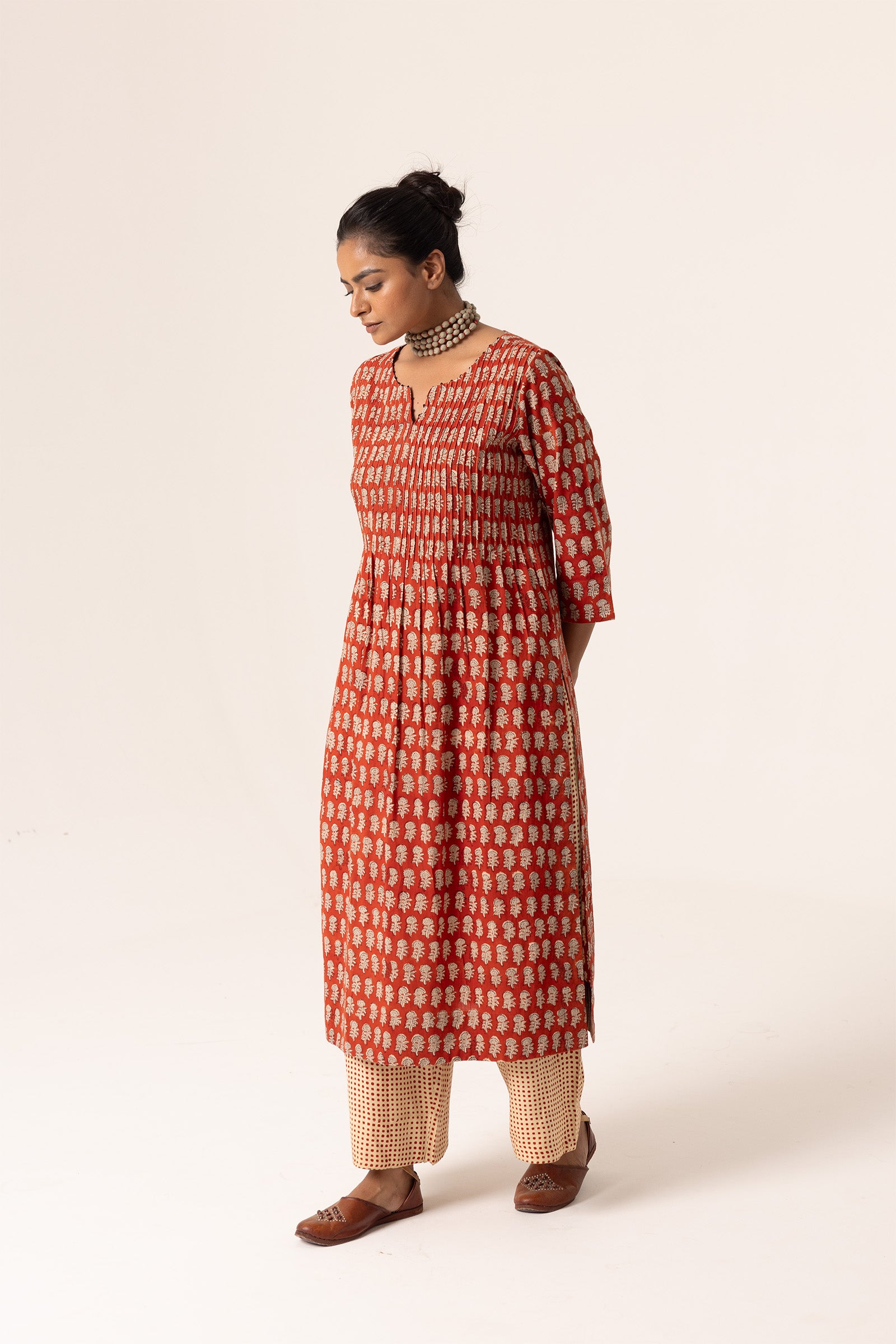 Devi Pleated Red Kurta For Women's