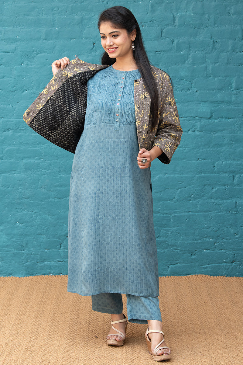 Grey Round Neck Jacket - Dhãran