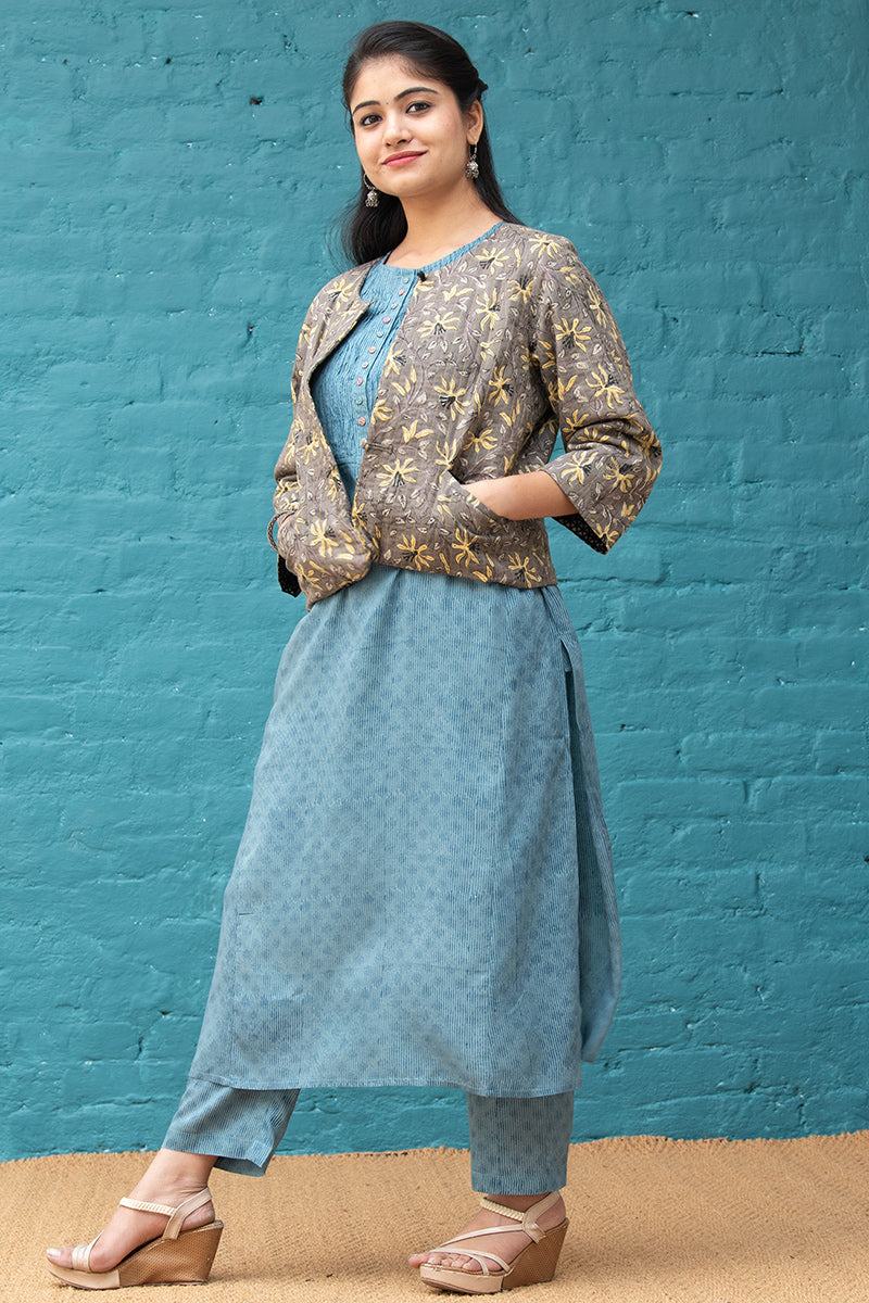Grey Round Neck Jacket - Dhãran