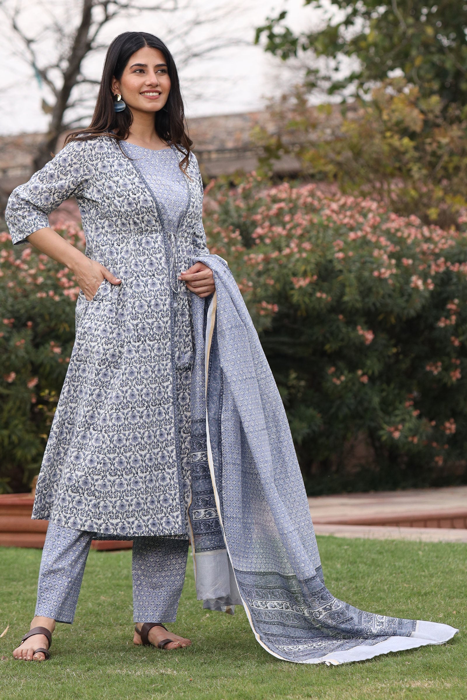 Chanderi Grey Dupatta