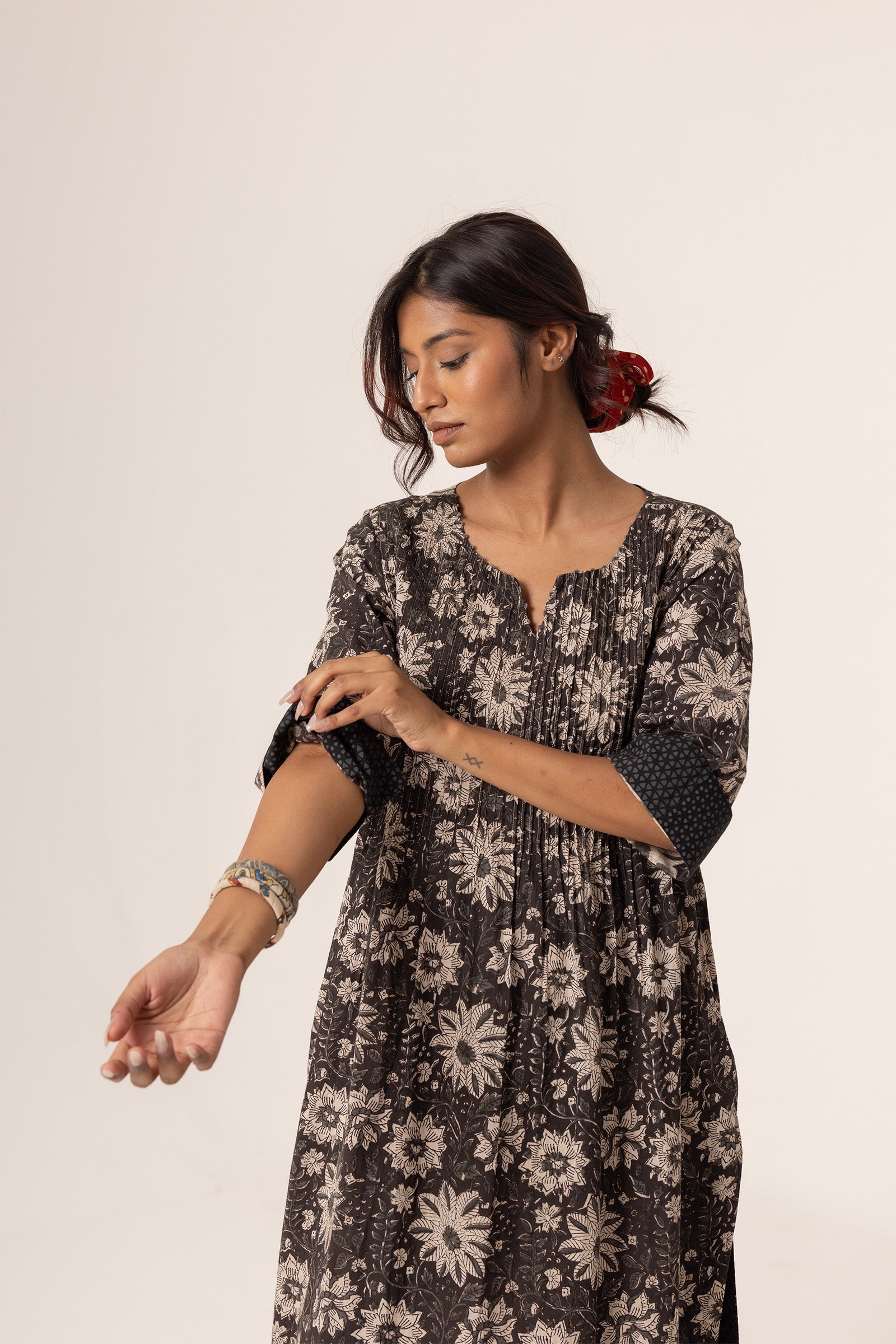 Devi Pleated Black Kurta