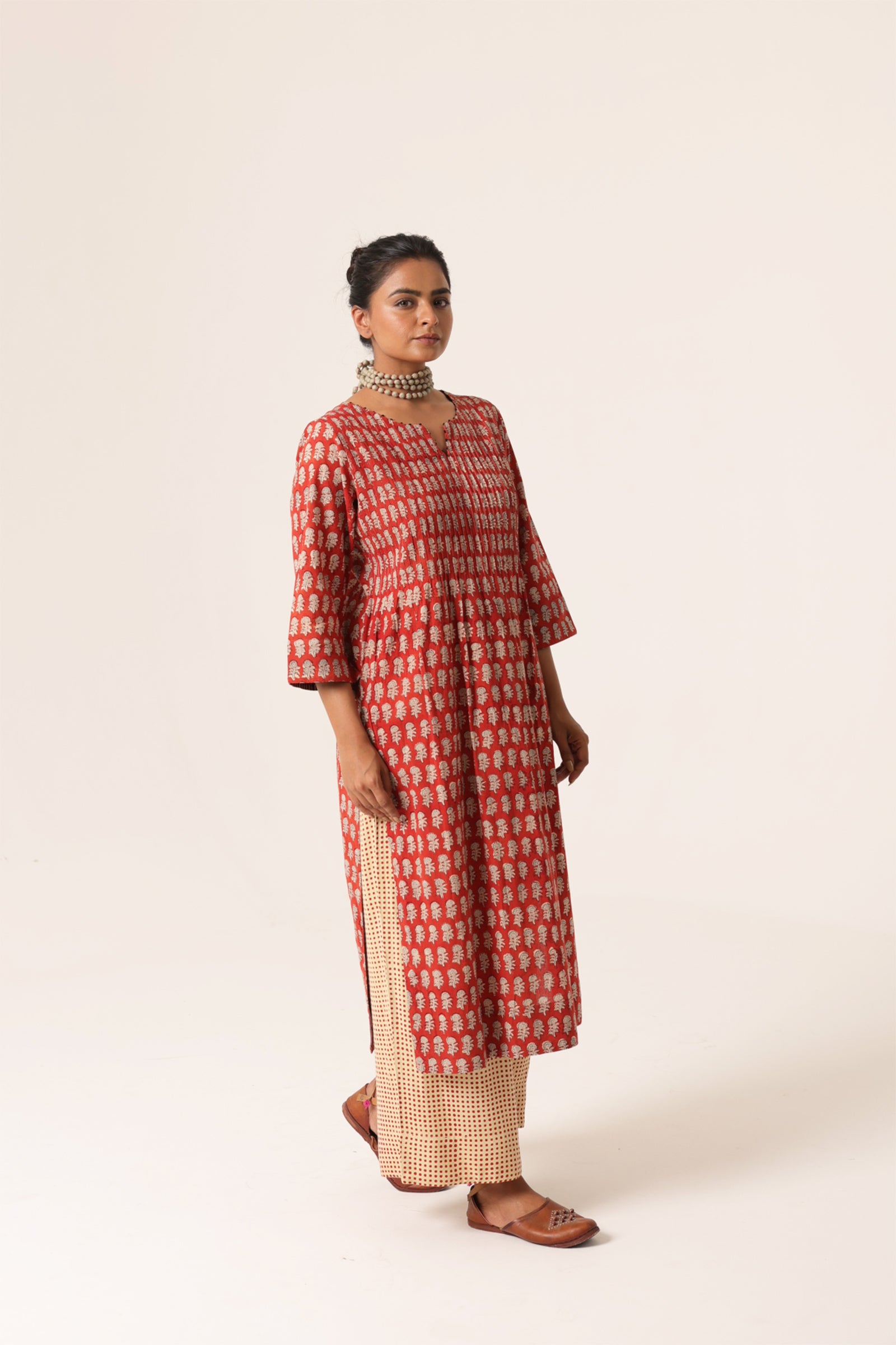 Devi Pleated Red Kurta