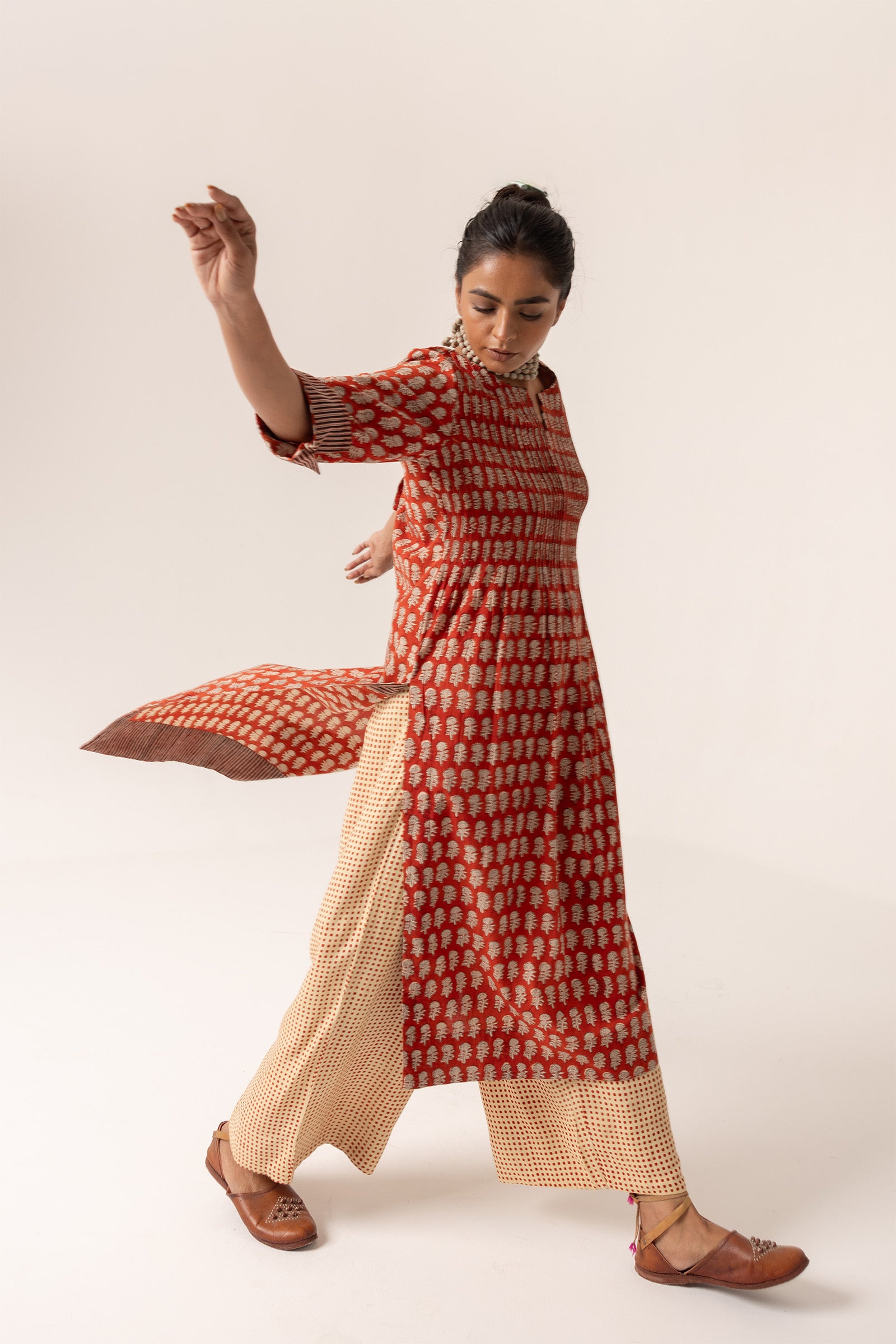 Devi Pleated Red Kurta